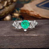 Nature-Inspired 4-Prong Round Emerald Engagement Ring